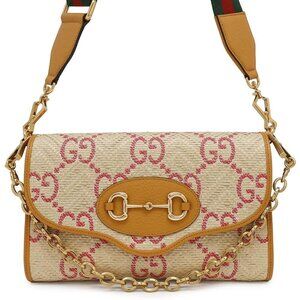 GUCCI Beige Leather Horsebit Shoulder Bag